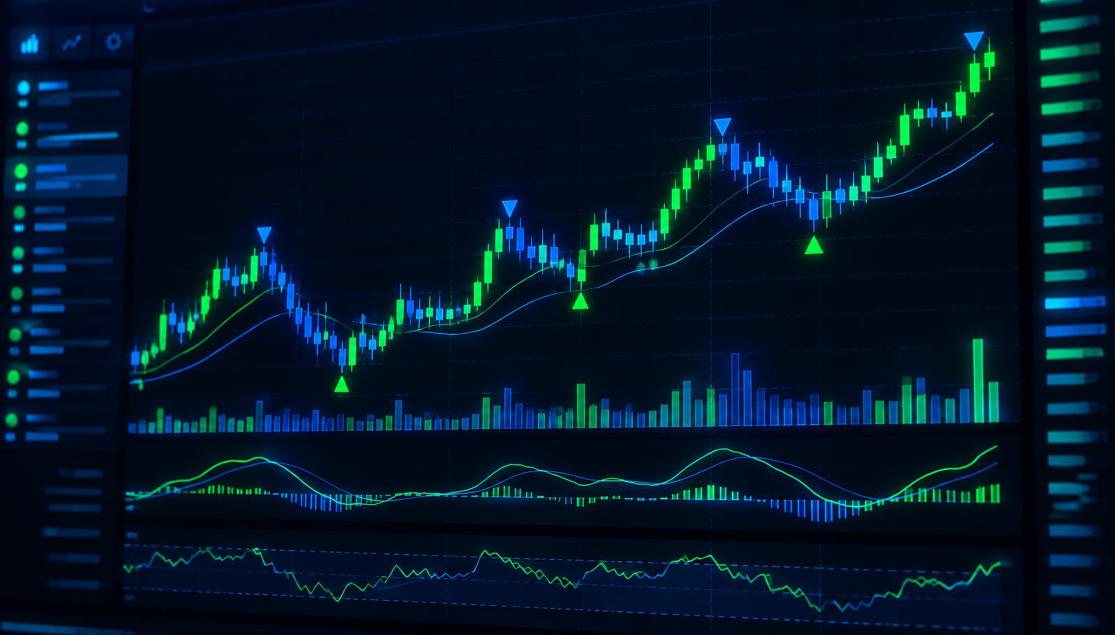 Live trading chart with buy and sell signals